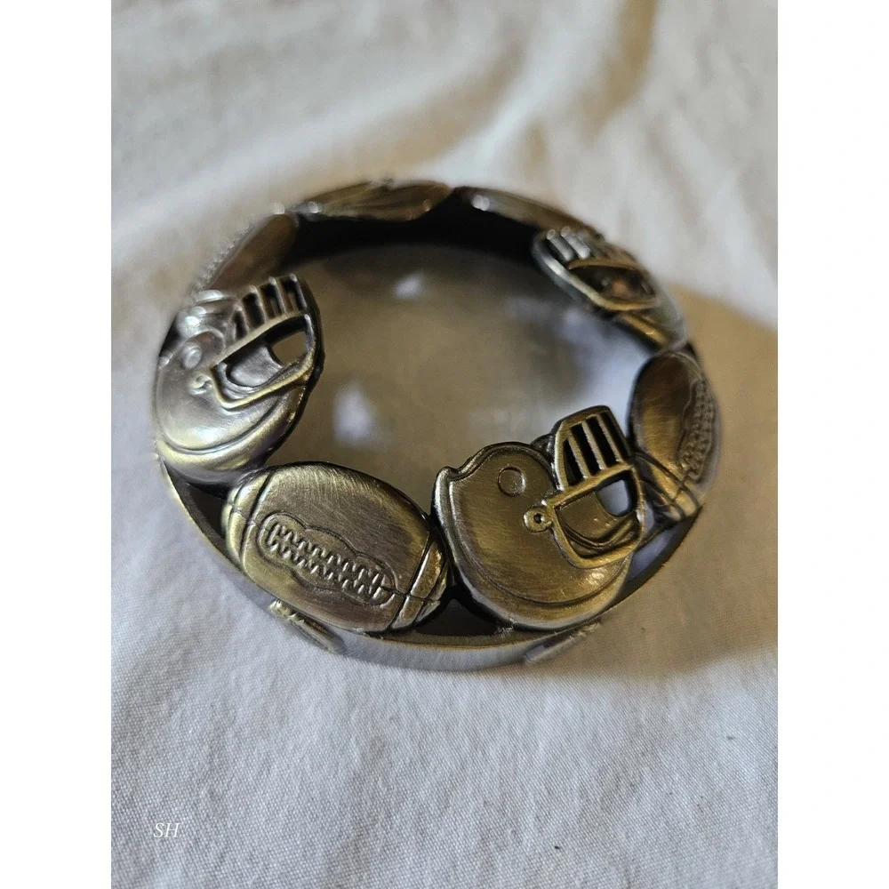Football Helmet Themed Candle Topper Silver Tone Metal Jar Candle Ring Sports...